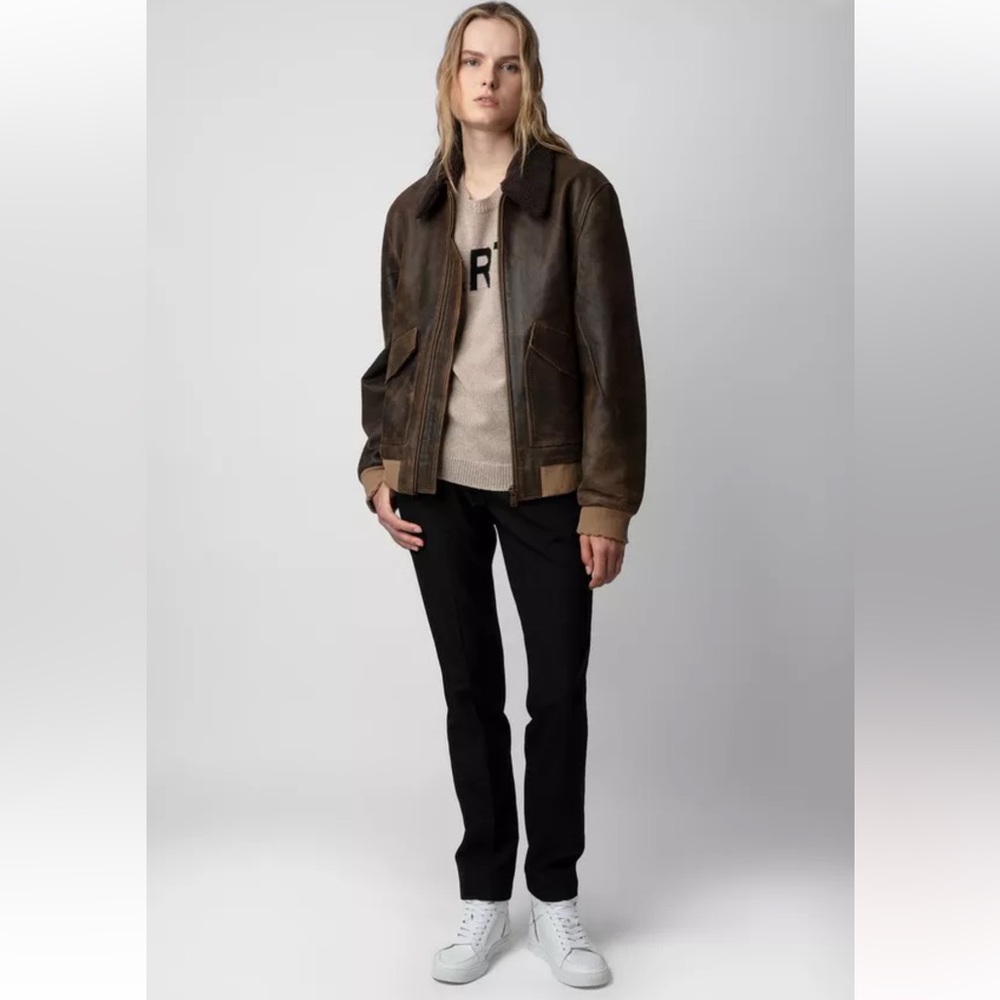 Zadig & Voltaire Brown Leather Bomber Jacket